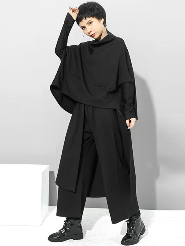 xakxx Irregularity Elastic Waist Wide Leg Solid Color Pants