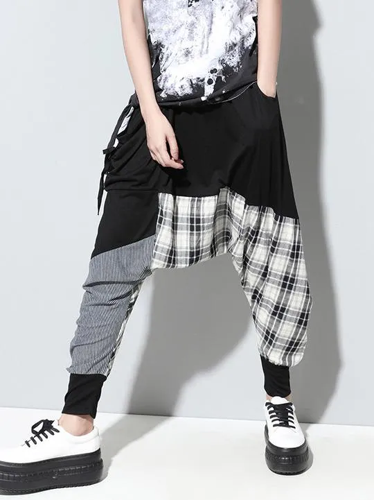 xakxx Loose Plaid Split-joint Harem Pants
