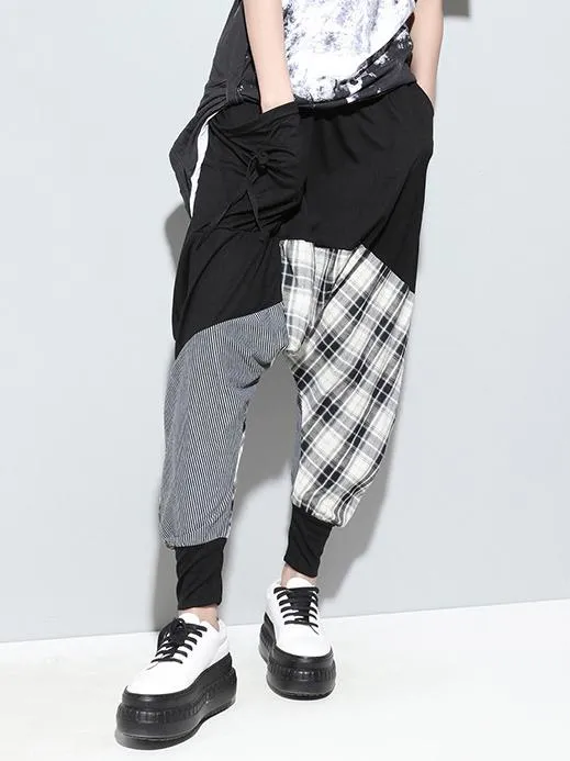 xakxx Loose Plaid Split-joint Harem Pants
