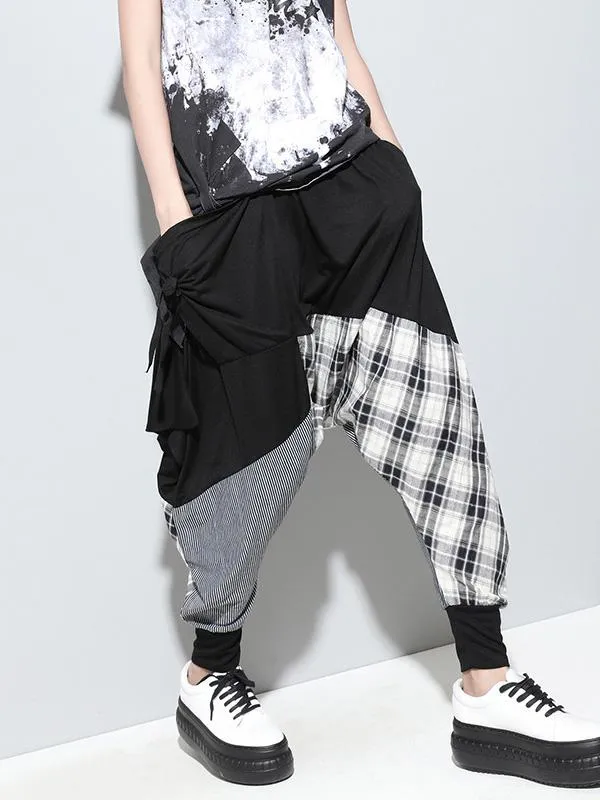 xakxx Loose Plaid Split-joint Harem Pants