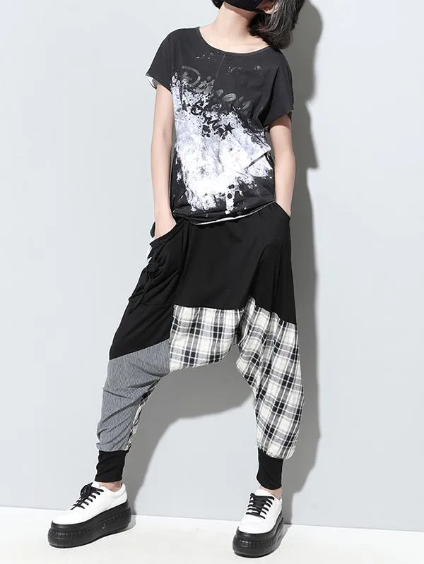 xakxx Loose Plaid Split-joint Harem Pants