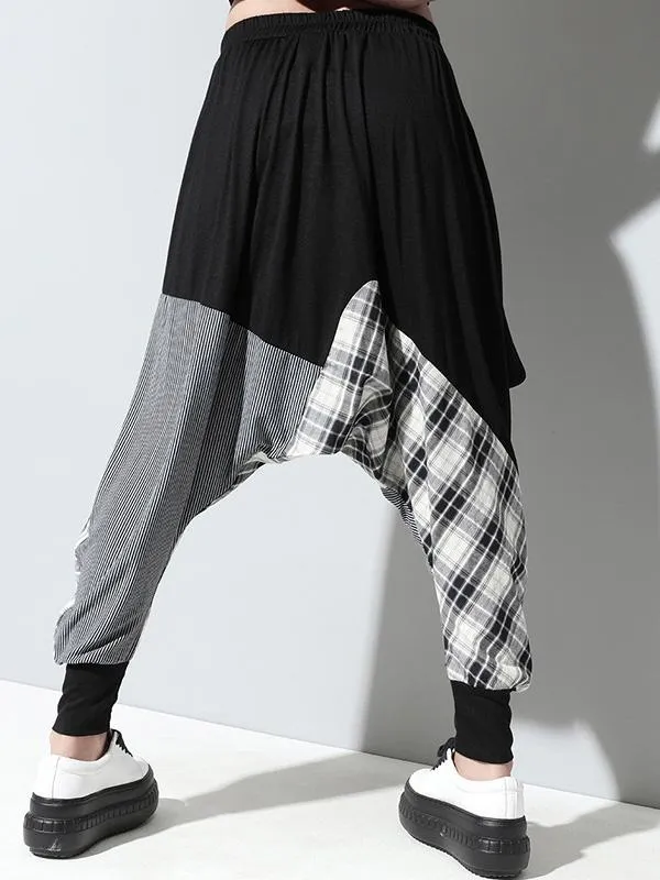 xakxx Loose Plaid Split-joint Harem Pants
