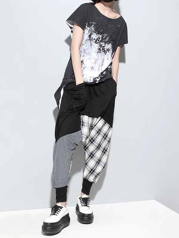 xakxx Loose Plaid Split-joint Harem Pants