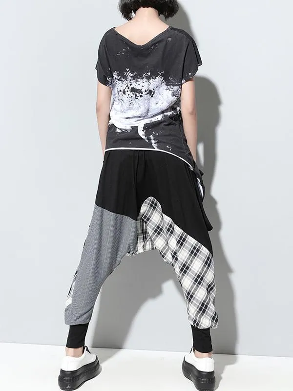 xakxx Loose Plaid Split-joint Harem Pants