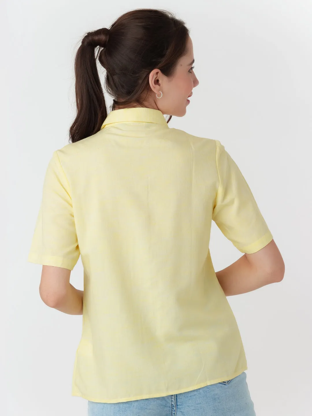 Yellow Embroidered Regular Shirt