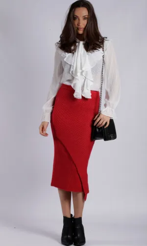YW1731SS Red Rib-Knit Skirt (Pack)
